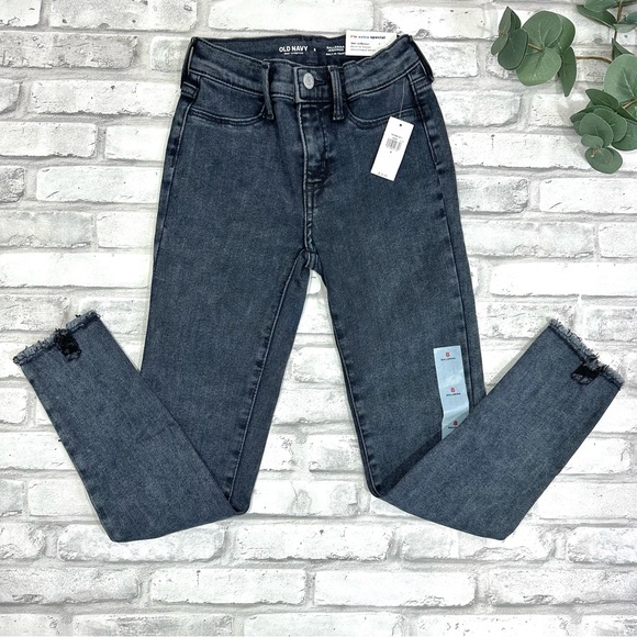 Old Navy Girls Black Denim 360 Stretch Raw Hem Ballerina Jeggings - Size 8 - Picture 1 of 12